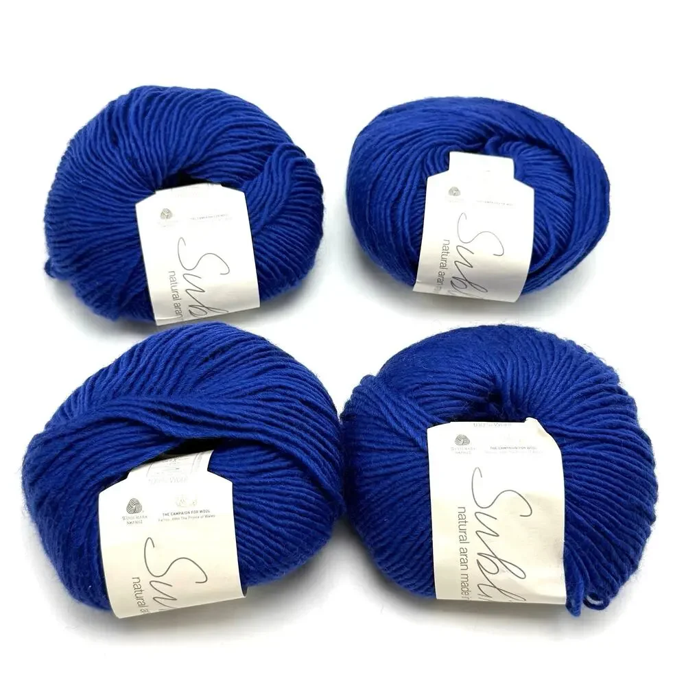 Sublime Natural Aran Yarn 100% Wool Cobalt Blue 422 Lot of 4 Skeins 50g England